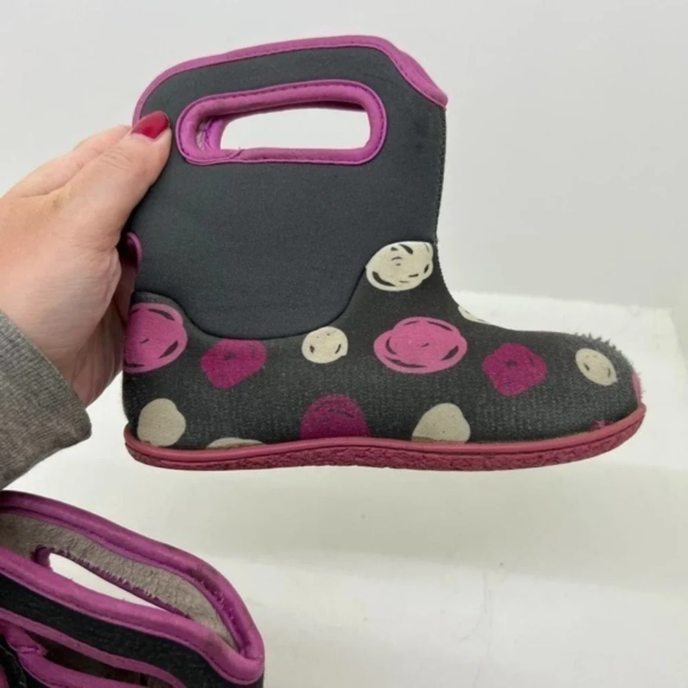 BOGS Baby Dots Waterproof Boots GRAY kids girls PLAY CONDITION warm size 10